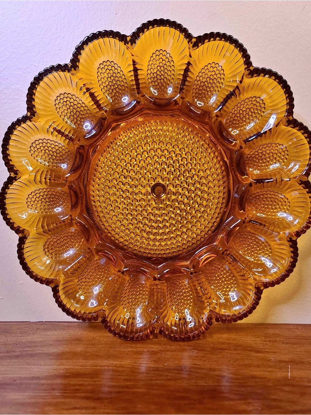 Vintage Indiana Glass Amber Hobnail
Deviled Egg Platter 11"